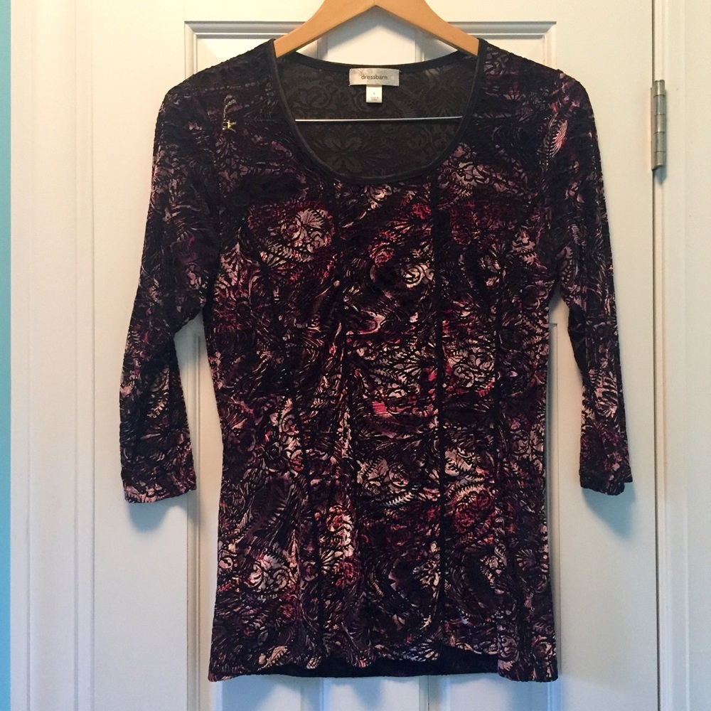 Dressbarn Black/Purple Velvet Long-Sleeve Blouse S