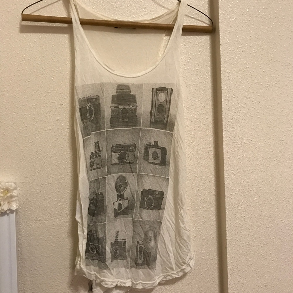 White camera tank top