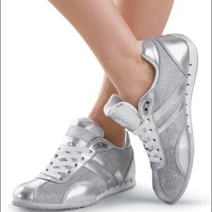 Sparkly Silver and White Tennis shoes.