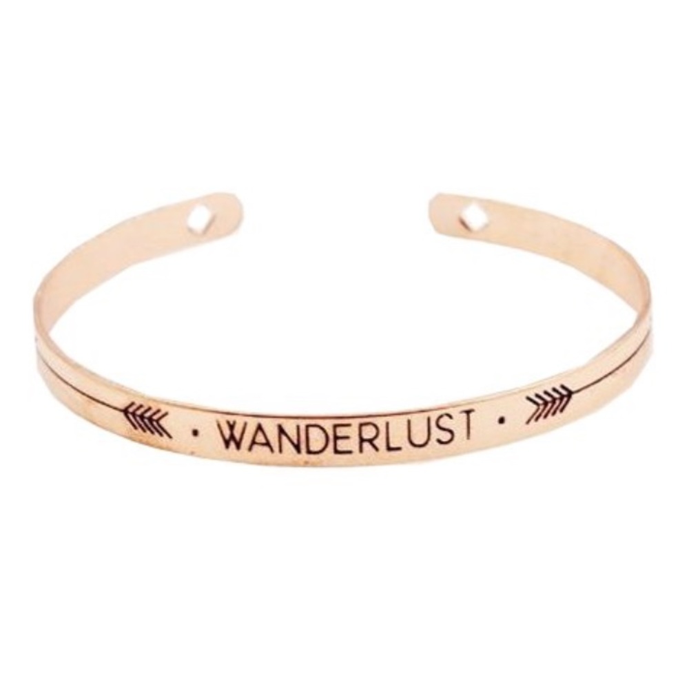 Rose Gold Wanderlust Engraved Bangle Bracelet - Picture 2 of 6
