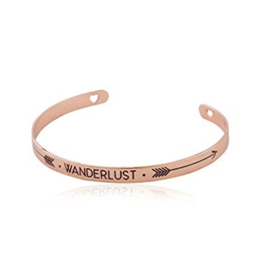 Rose Gold Wanderlust Engraved Bangle Bracelet - Picture 3 of 6