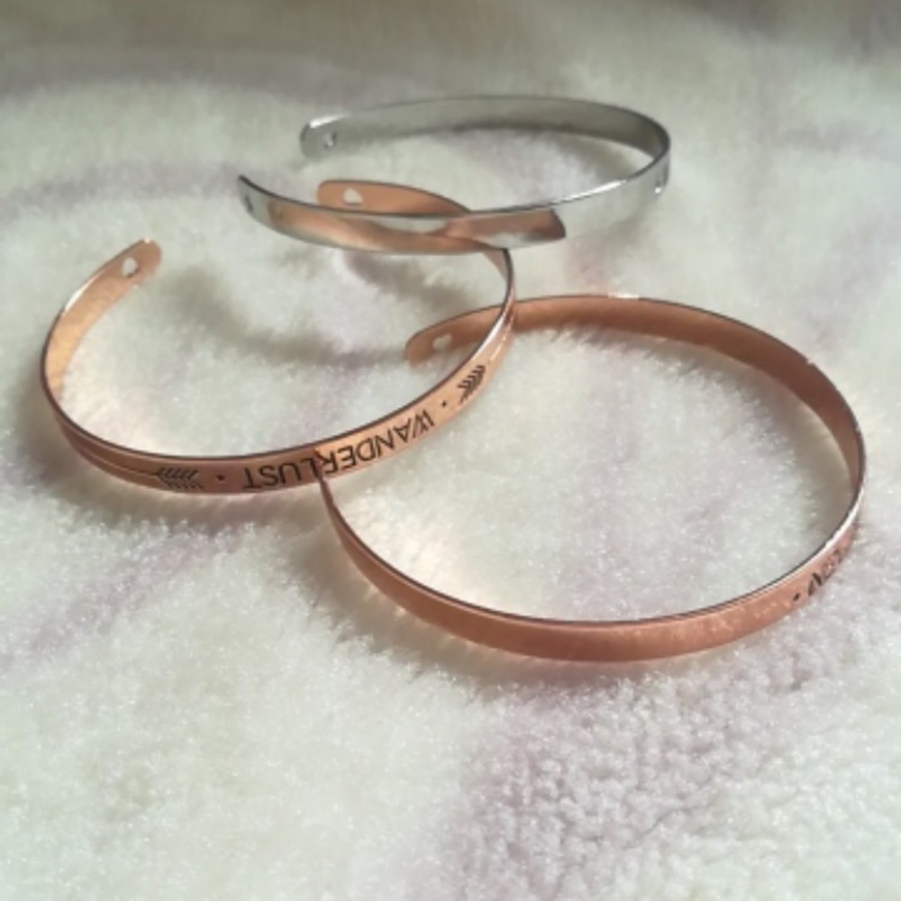 Rose Gold Wanderlust Engraved Bangle Bracelet - Picture 4 of 6