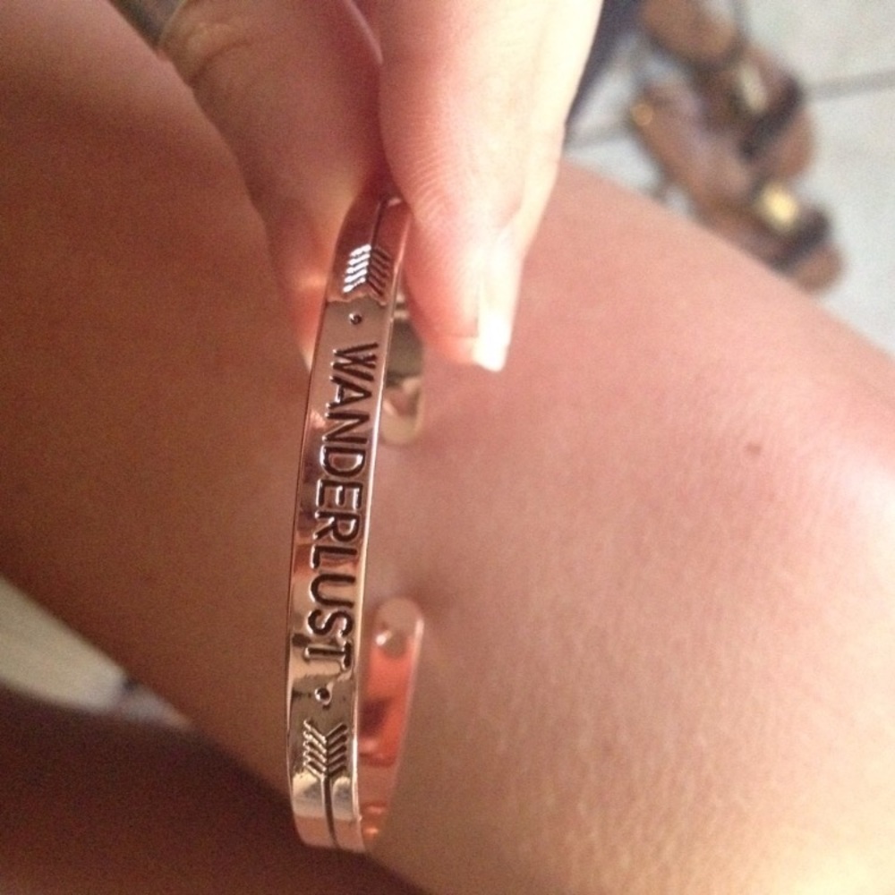 Rose Gold Wanderlust Engraved Bangle Bracelet - Picture 5 of 6