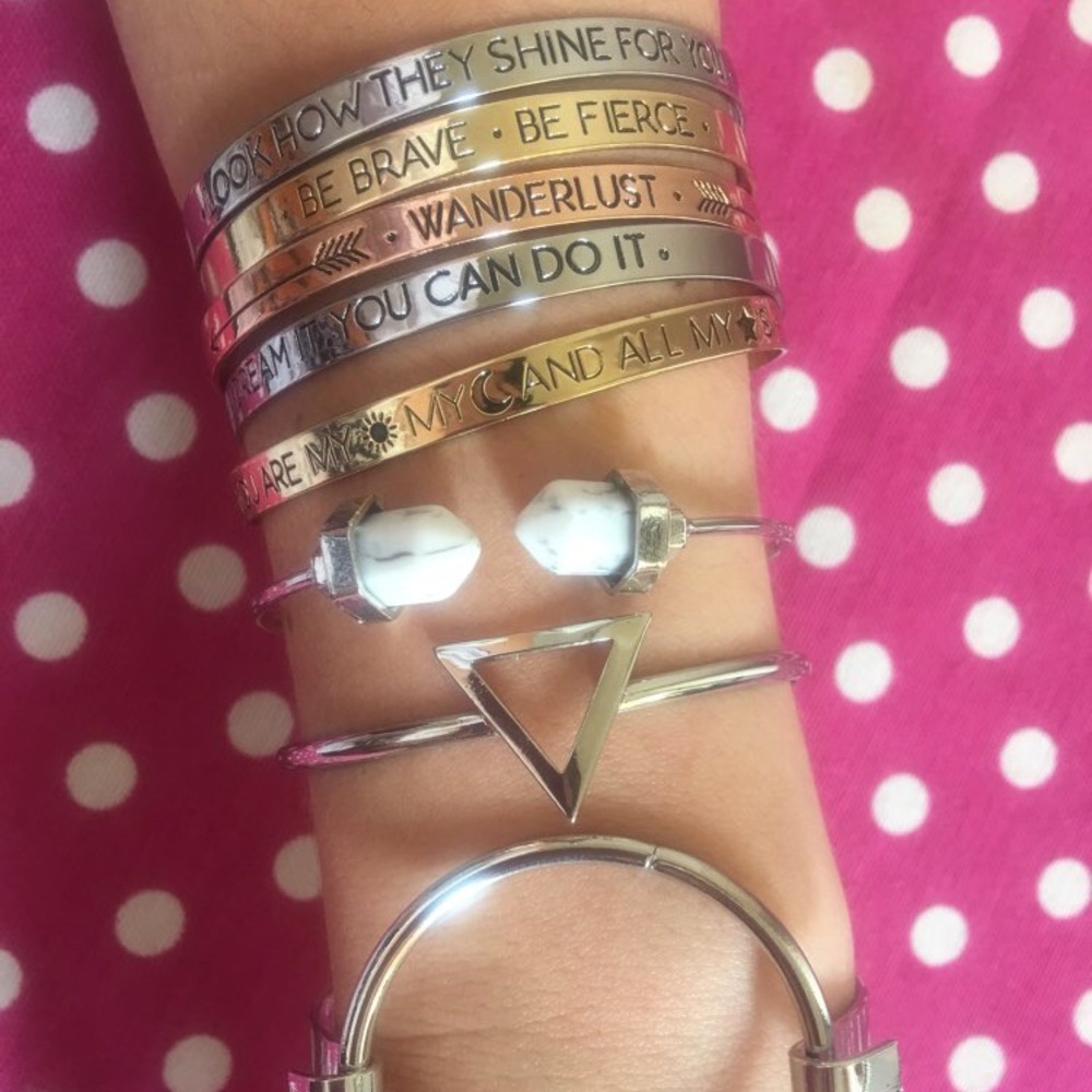 Rose Gold Wanderlust Engraved Bangle Bracelet - Picture 6 of 6