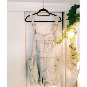 Free People Jean Overall Shorts w/ Floral Design