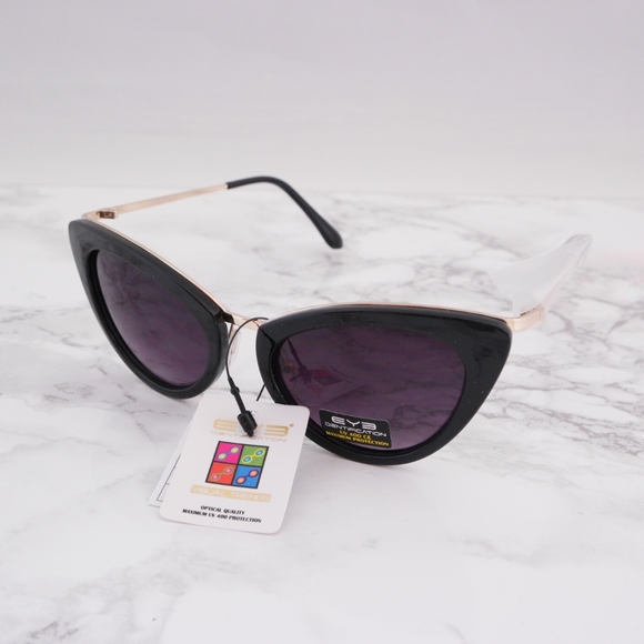 Cat Eye Sunglasses Retro Black Brown - Picture 7 of 7