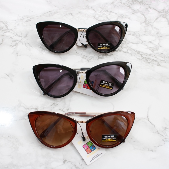 Cat Eye Sunglasses Retro Black Brown - Picture 5 of 7