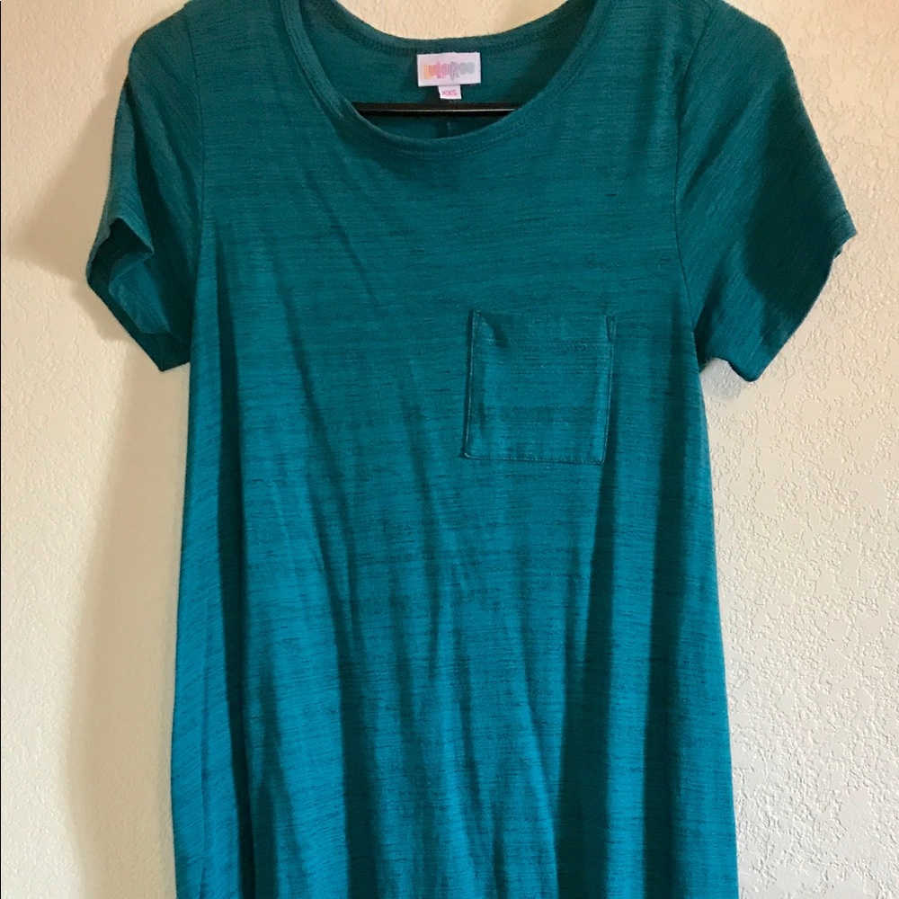 LuLaRoe XXS Carly Dress Blue-Green Microstriped