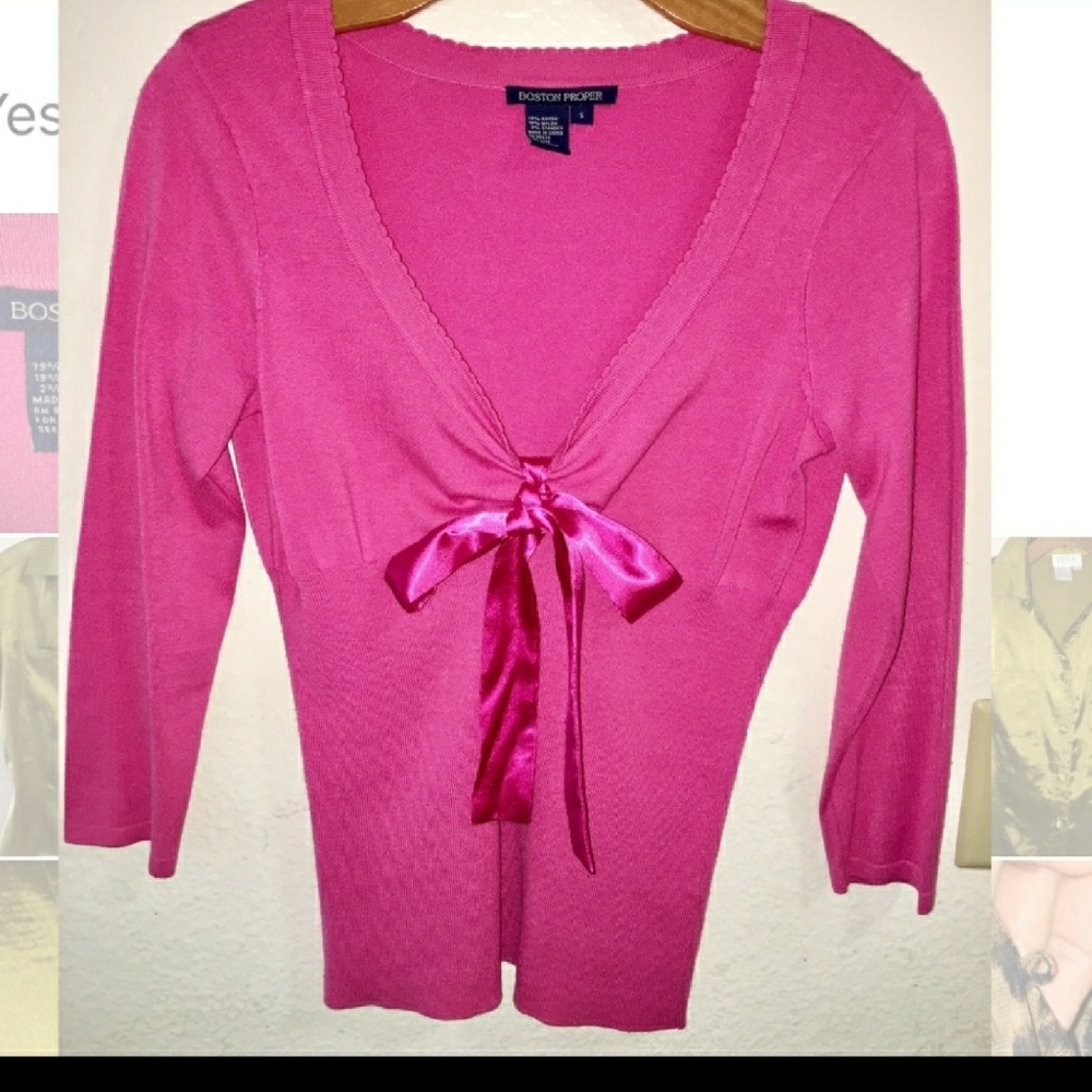 Boston Proper Fushia Sweater with Bow