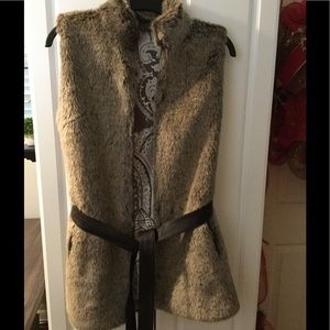 J McLaughlin Faux fur vest with leather belt