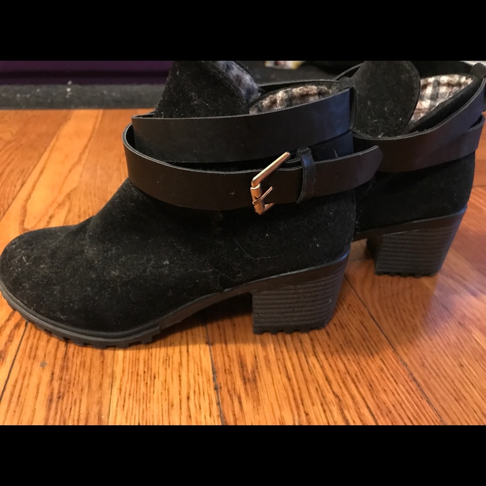 Black suede booties size 6 with wrap around strap