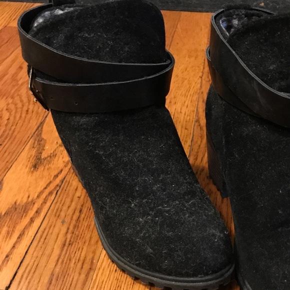 Black suede booties size 6 with wrap around strap - Picture 3 of 5