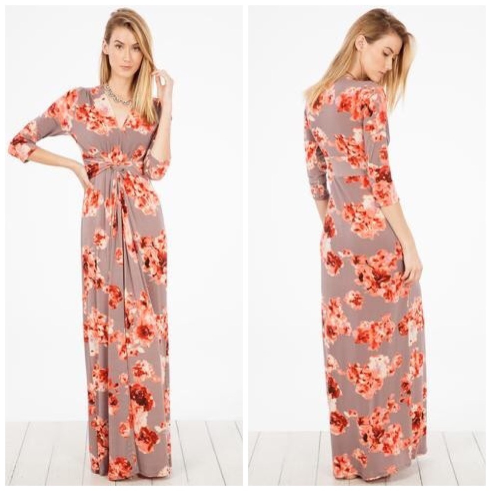 LAST 1!!  Stunning gray floral maxi dress. - Picture 6 of 7