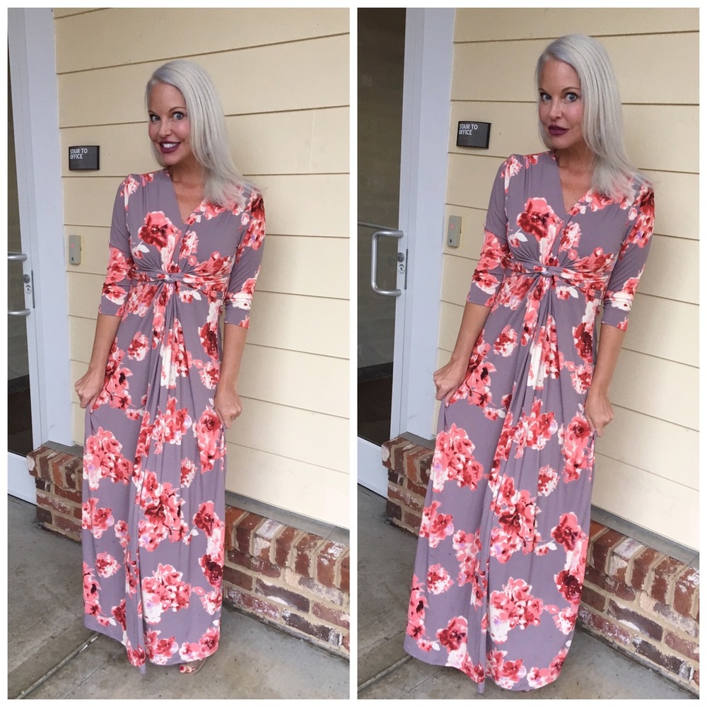 LAST 1!!  Stunning gray floral maxi dress. - Picture 2 of 7