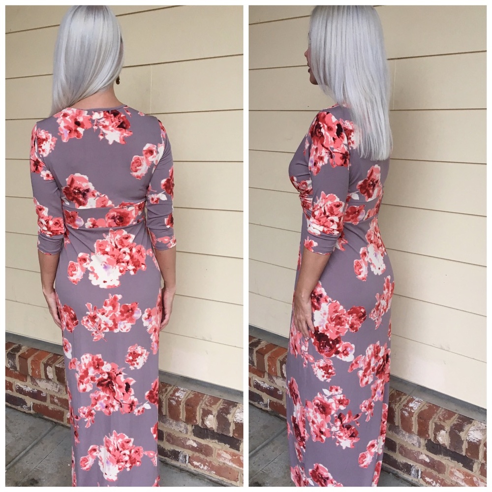 LAST 1!!  Stunning gray floral maxi dress. - Picture 4 of 7