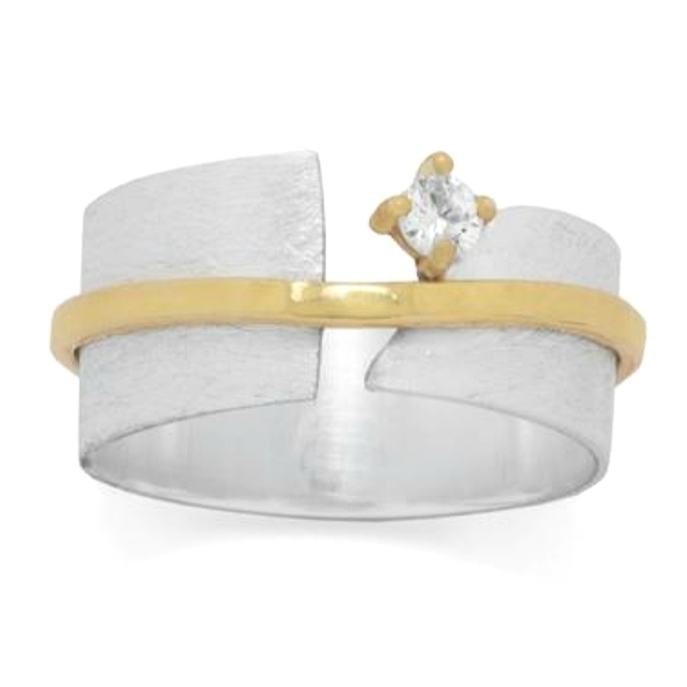 TWO TONE ART DECO STERLING SILVER CZ RING
