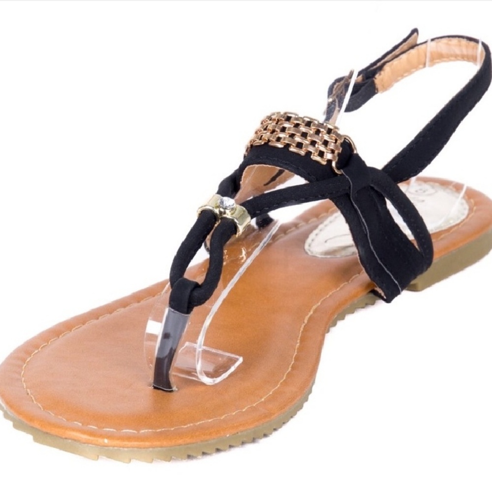 Women Black Slingback Thong Sandals