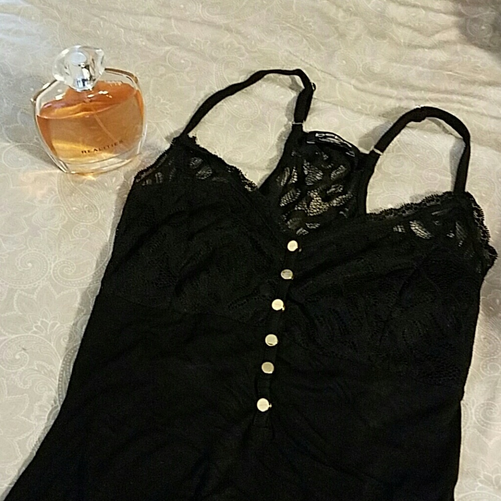 Bebe black lace body suit xs and bottle of perfume