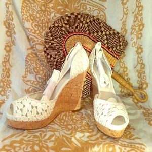 Nine West High Wedged White Sandals Lovestory
