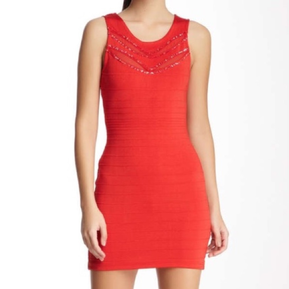 ❤️NWOT Bodycon Red Beaded Yoke Dress S