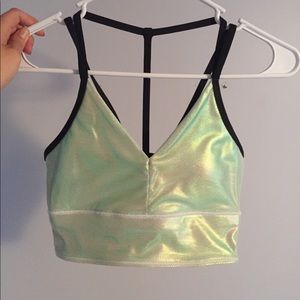 Holographic strappy dance bra top