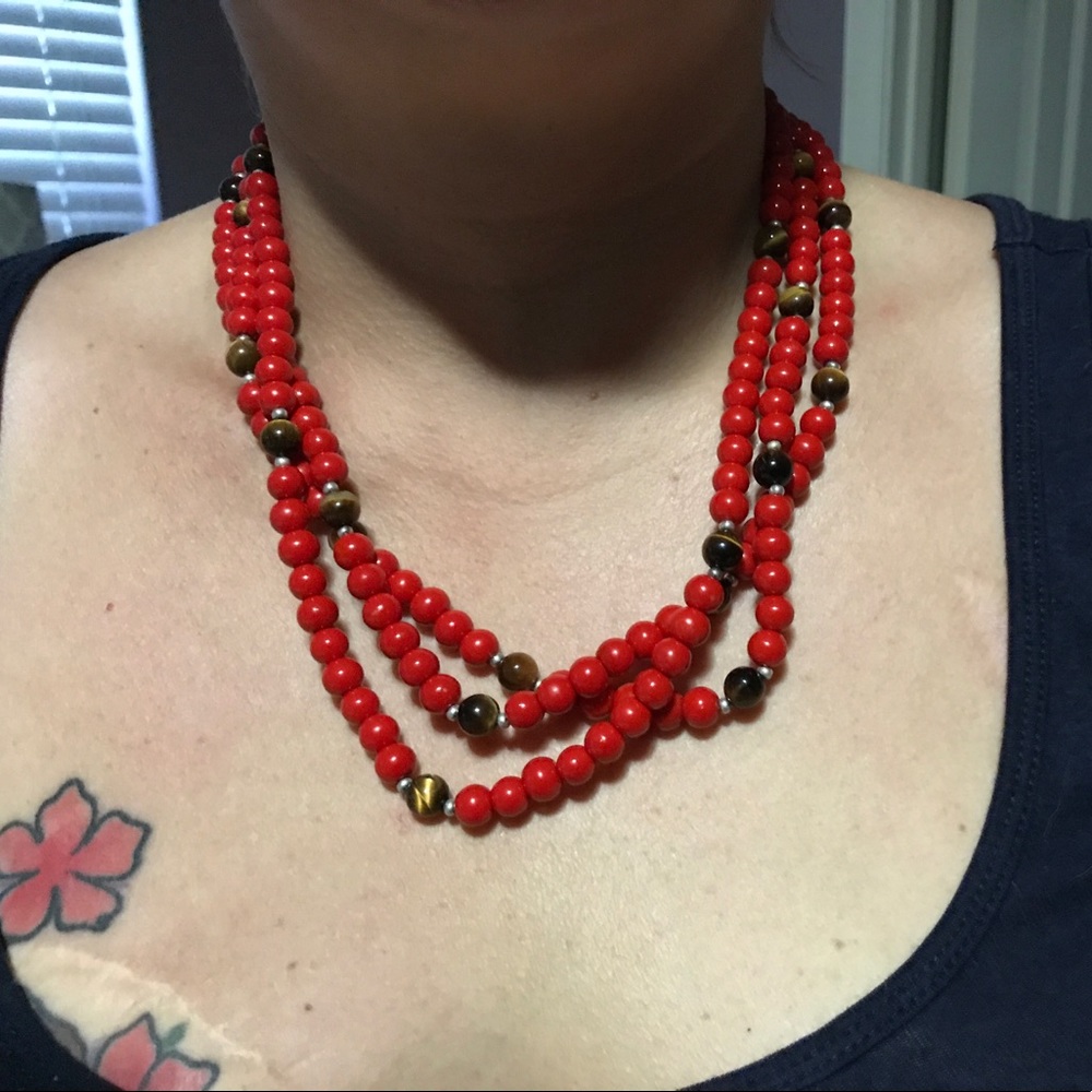 Coral and Tiger eye set