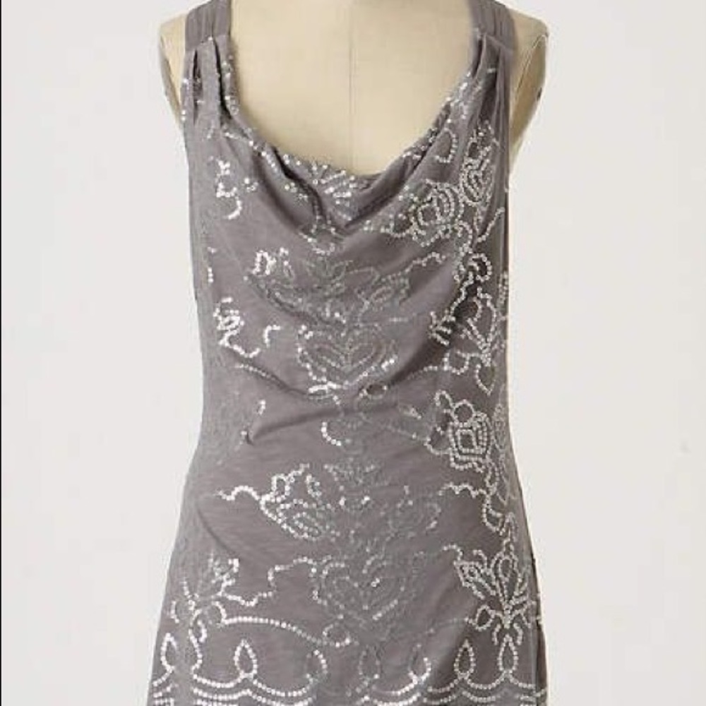 Anthropologie C Keer silver sequin cowl neck tank