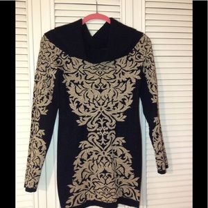 Black Gold Design Sweater Tunic Top/Mini Dress