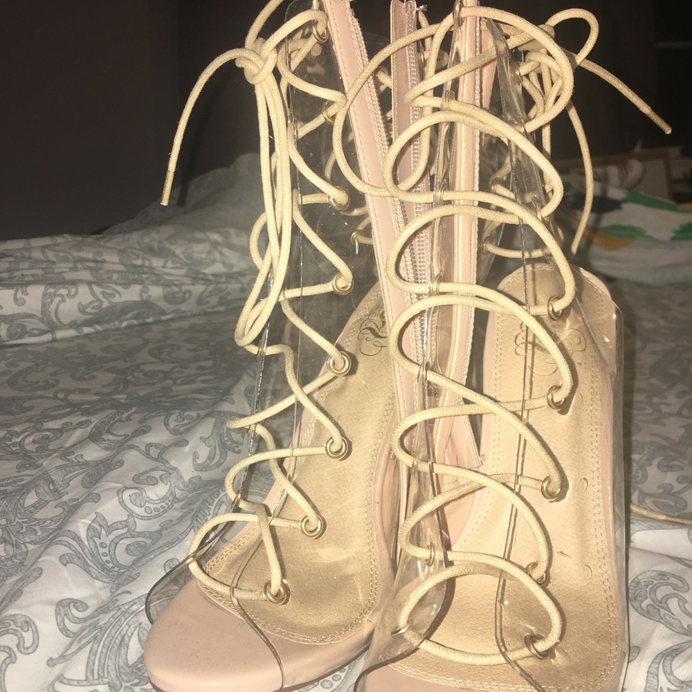 Lace Up Lucite Heels