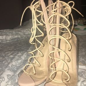 Lace Up Lucite Heels
