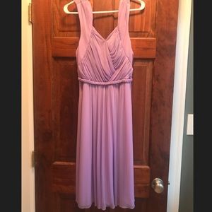 Lavender knee-cropped pageant dress.