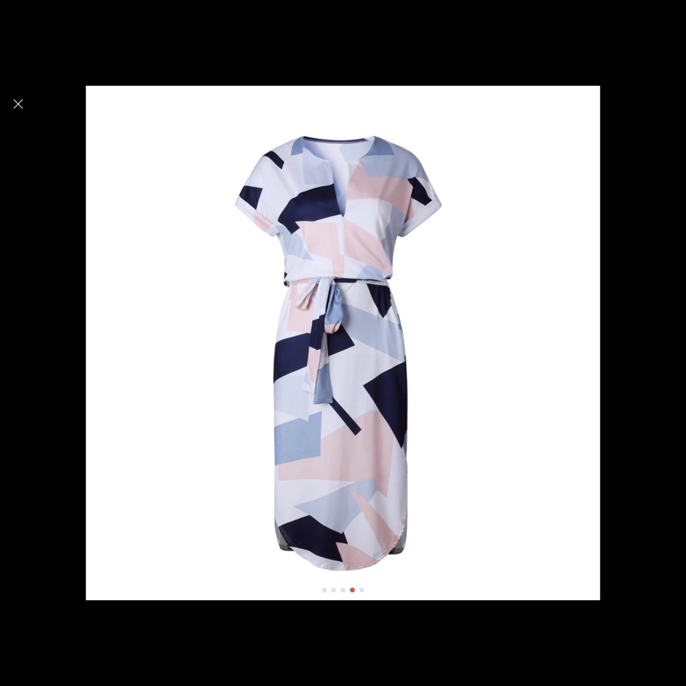 Geometric print midi dress with tie waist - Picture 4 of 7