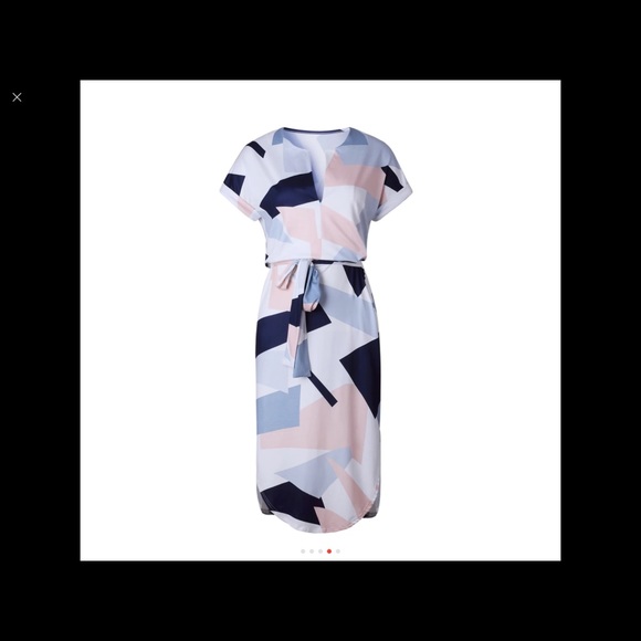 Geometric print midi dress with tie waist - Picture 4 of 7