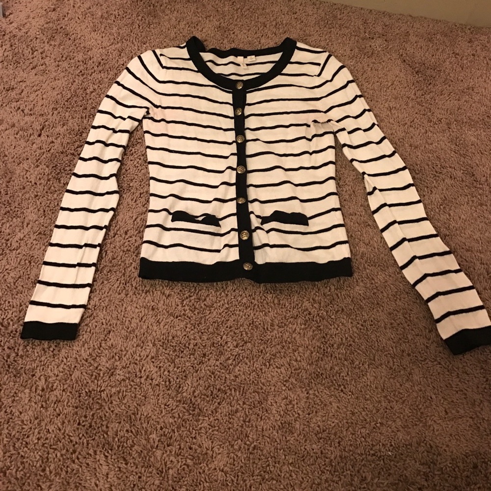 Cream and Black Striped Cardigan