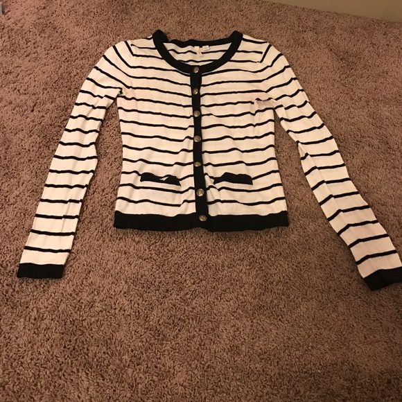 Cream and Black Striped Cardigan - Picture 1 of 2