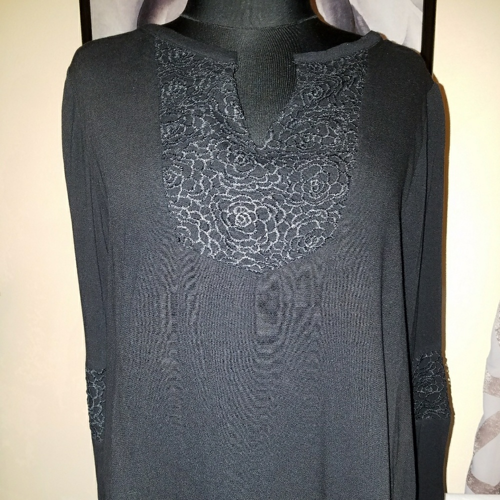 Boho black blouse with embroidery