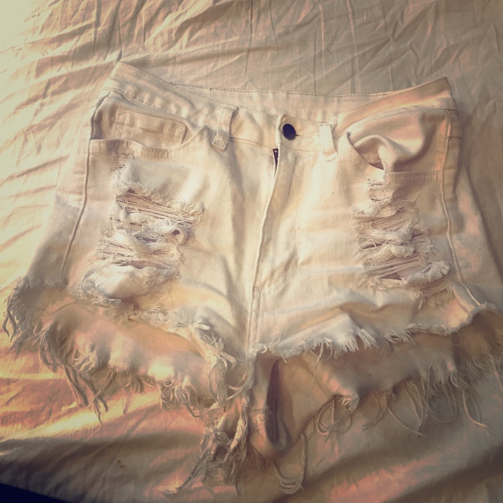 Brandy Melville Distressed White Shorts