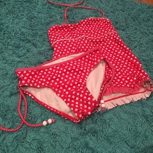 Justice 2 piece tankini polka dot swimsuit