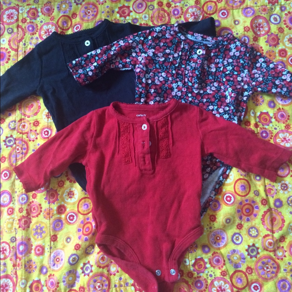 Bundle of 3 baby girl long sleeve onesies 3 mos