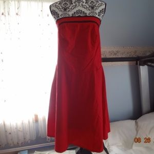 Red & Black Polka Dot Strapless Dress