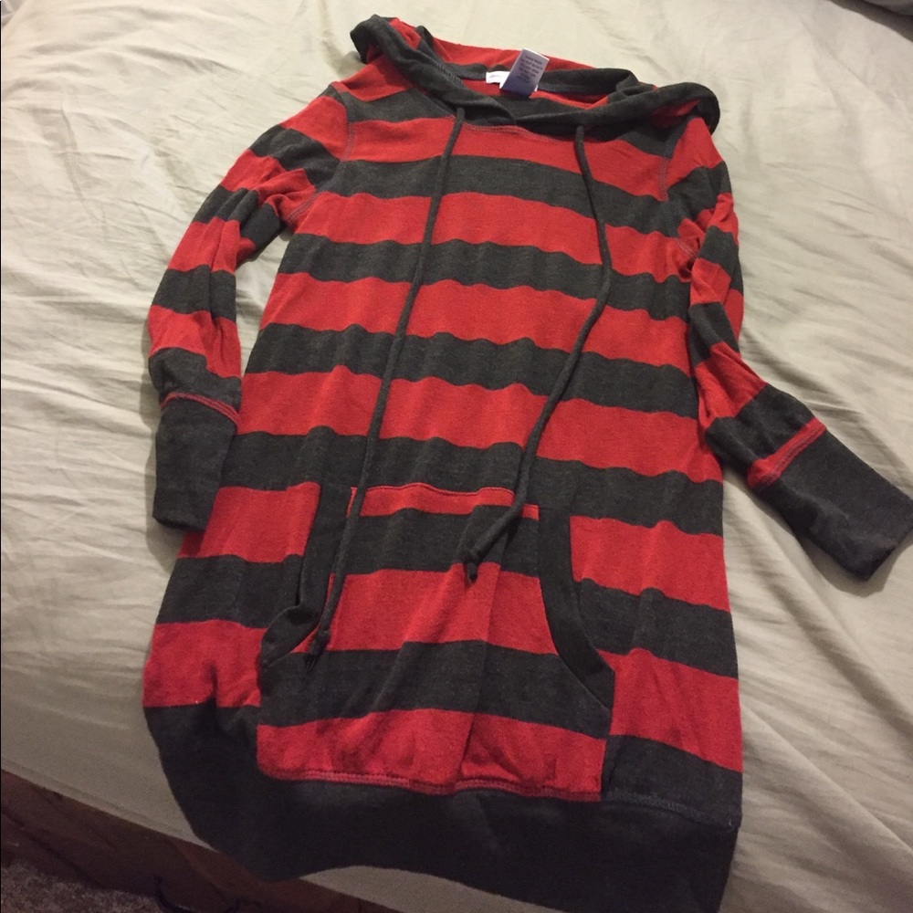 Red and gray stripe maternity hoodie