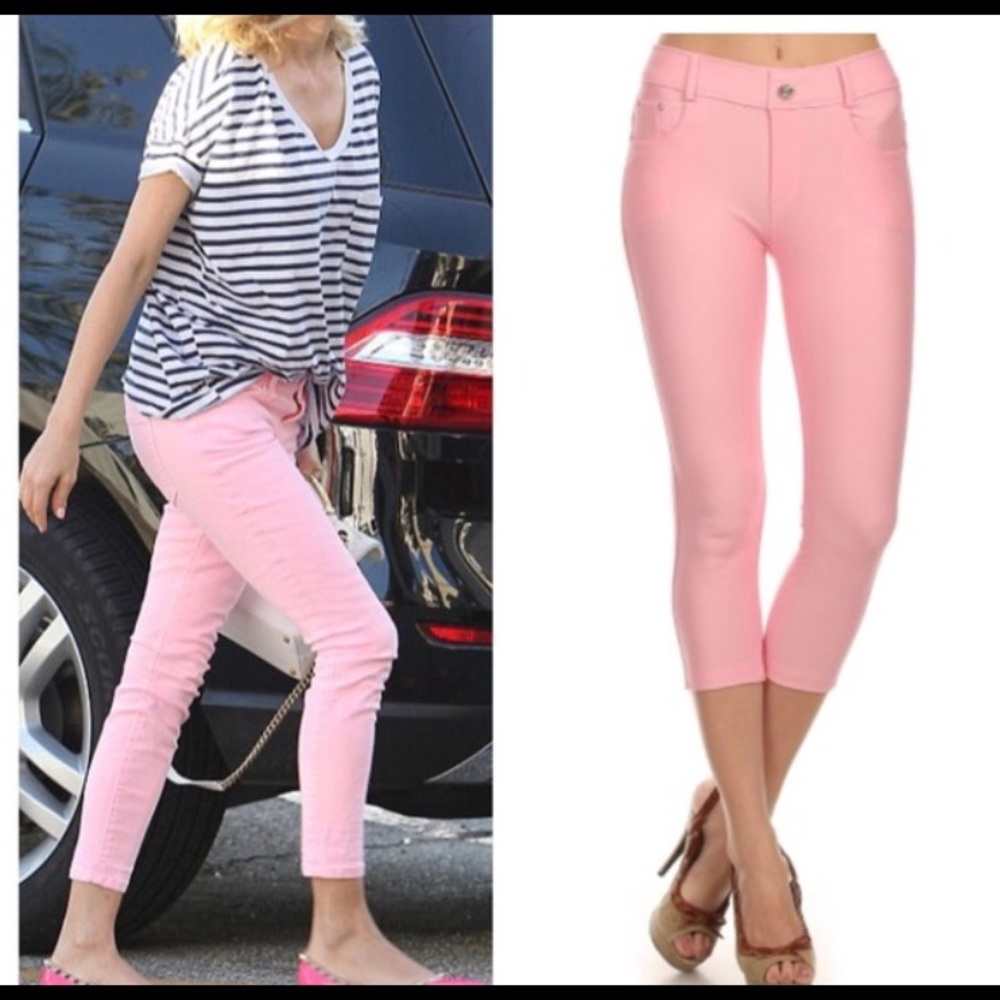 Blush pink crop Capri Jean leggings