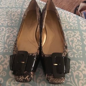 EUS Tahari Snakeskin buckle flats