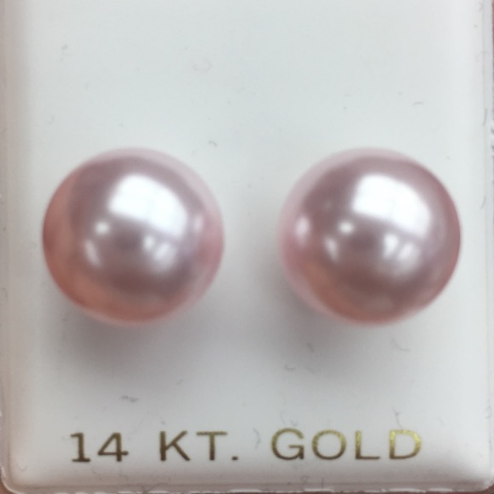 14k Pure Sold Gold Pink Pearl Stud Earrings
