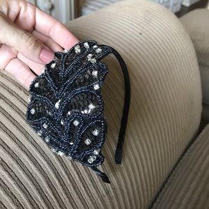 Black Beaded sequined fascinator headband