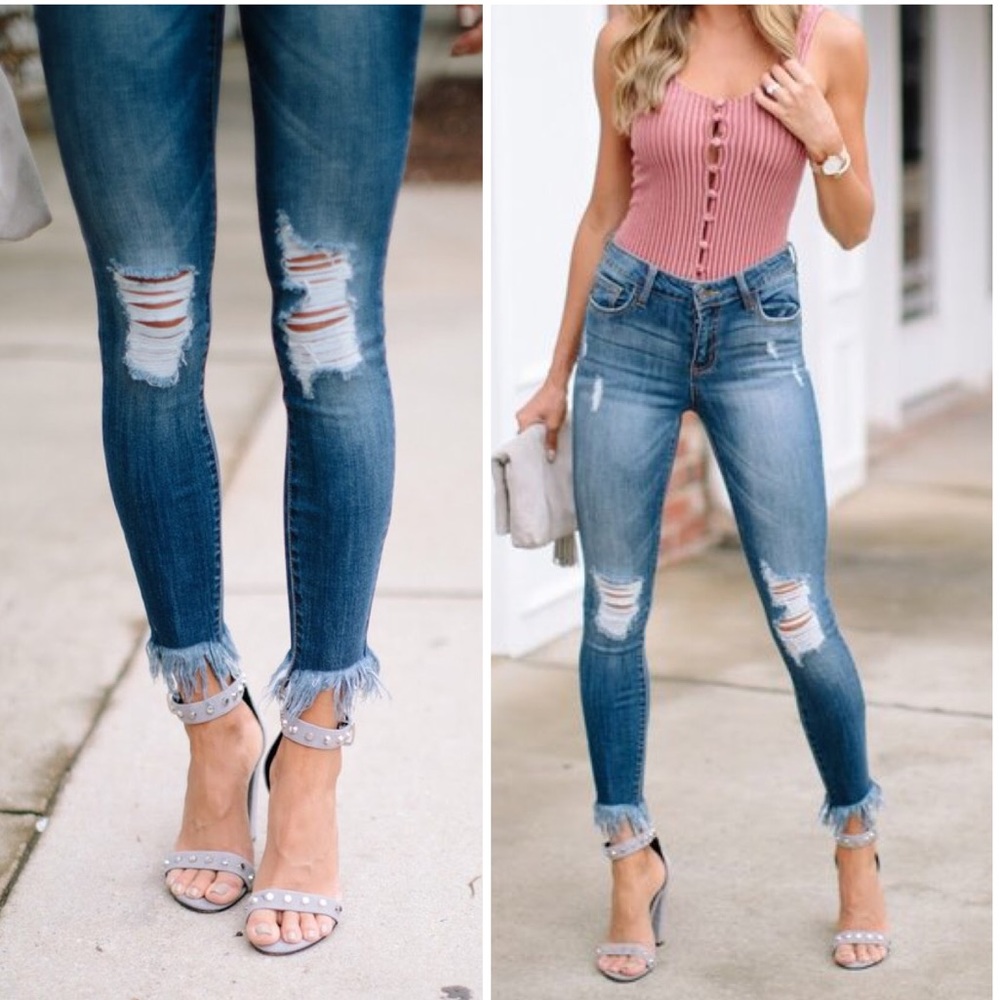 Distressed Denim Hem Skinny Jean - Picture 2 of 2