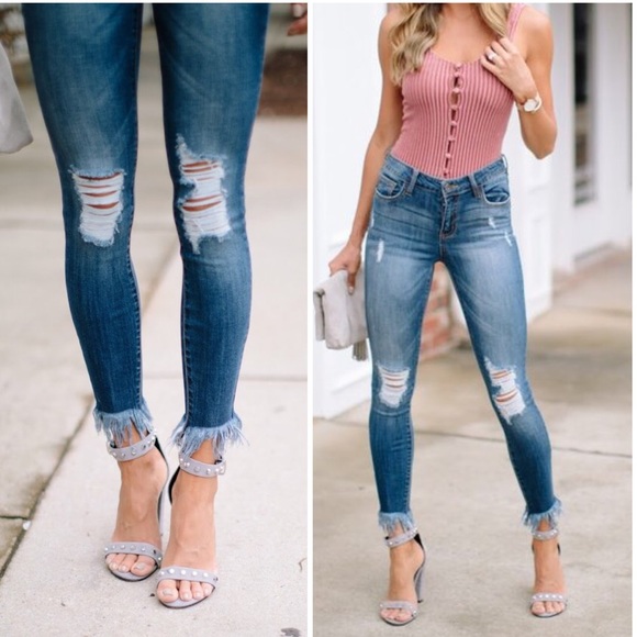 Distressed Denim Hem Skinny Jean - Picture 2 of 2