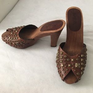 MIA heels, brown studded peekaboo toe
