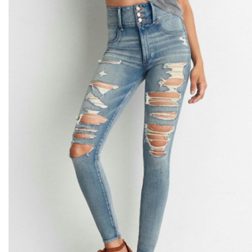 Price drop!!AEO distressed super hi-rise jeggings!