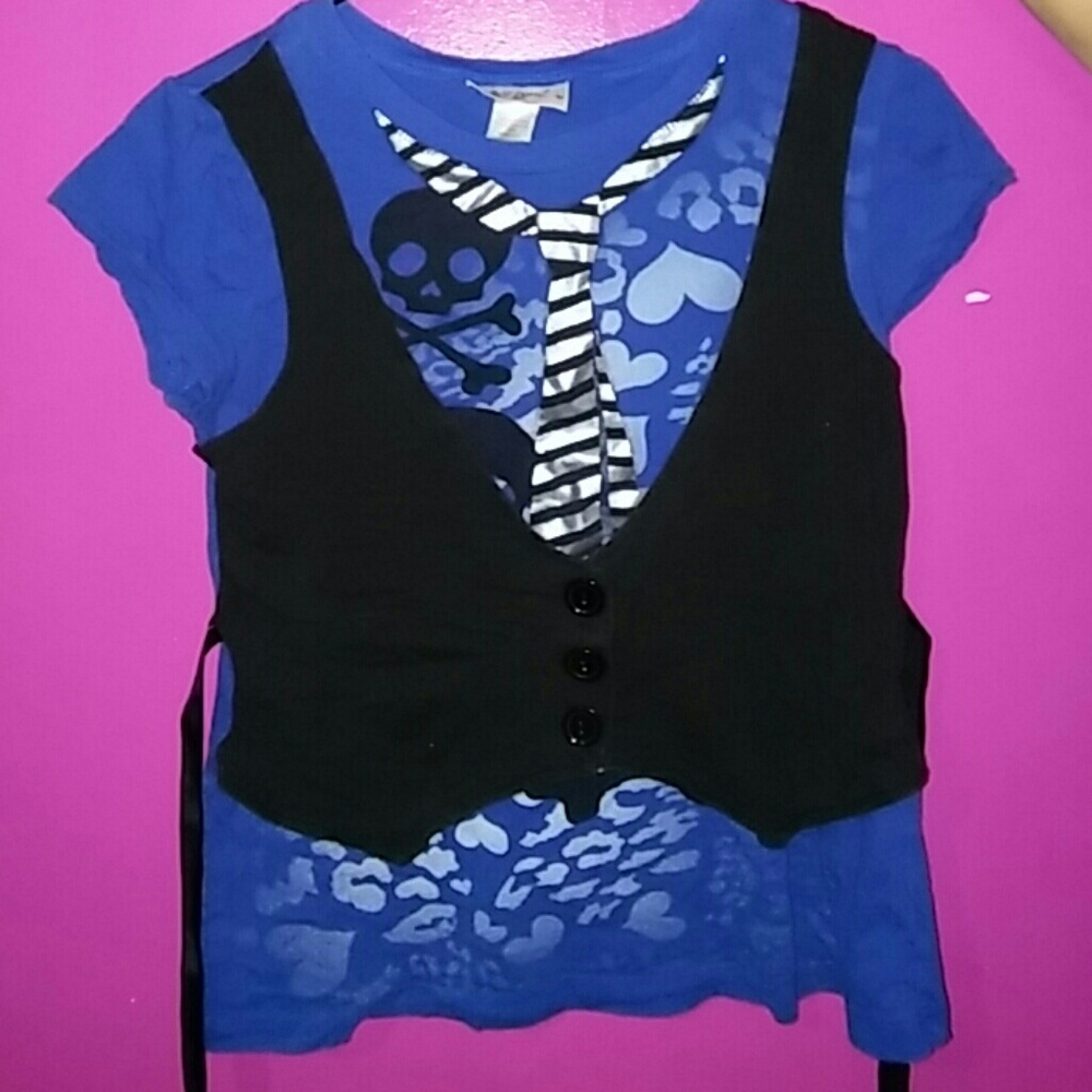 Blue Skull Shirt with Built in Best and Tie